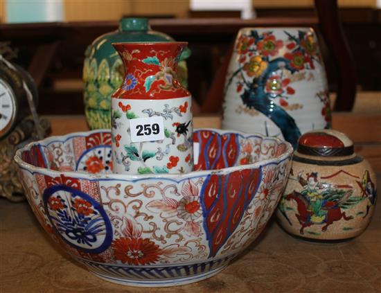 Imari bowl, similar vase & 3 other items